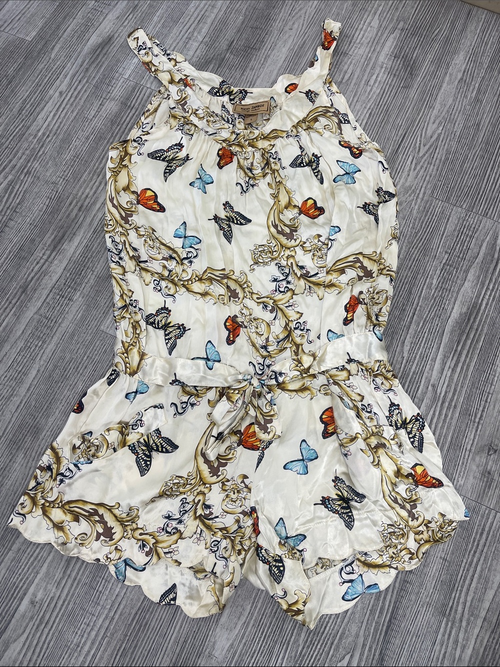 Karen zambos Butterfly-Print Women's Shorts Romper 100% Silk.